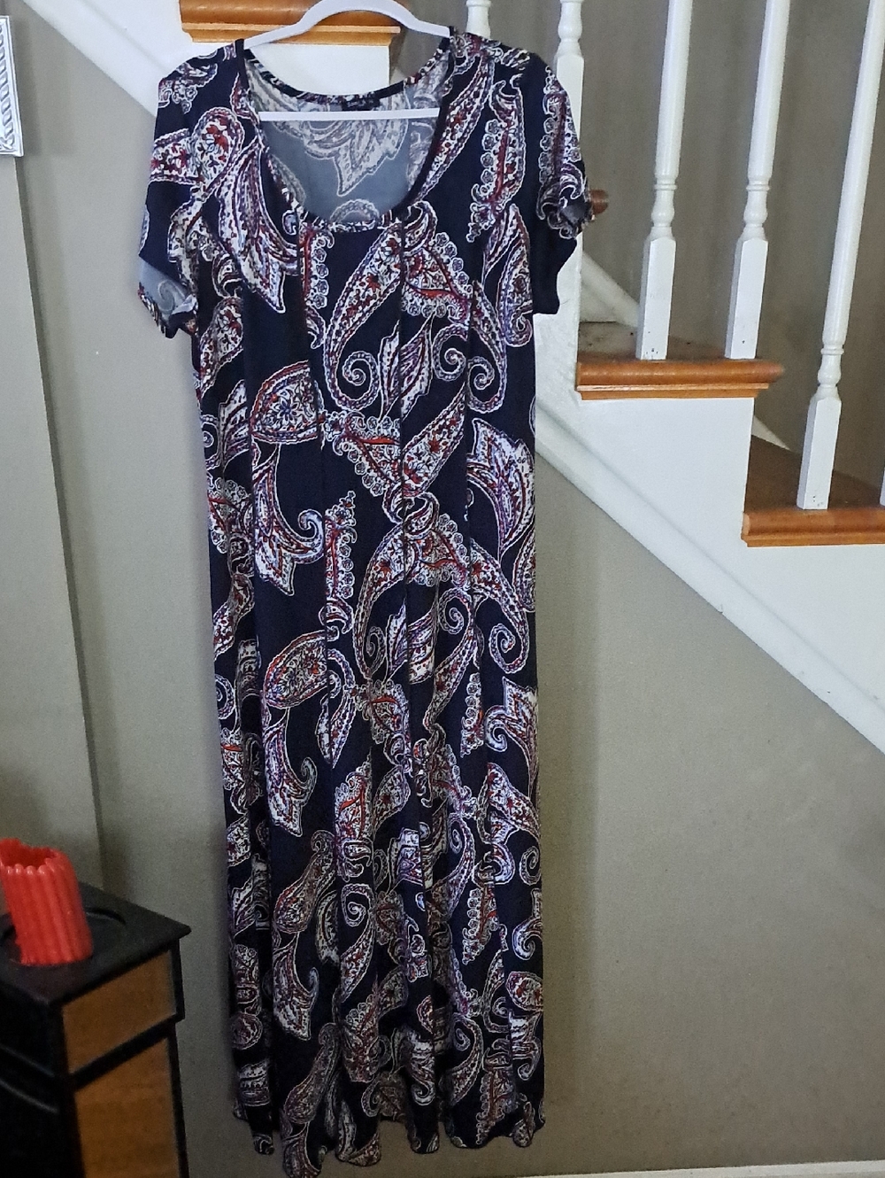 Sami & Jo Plus Navy Paisley Print Maxi Dress with Coral and Light Blue Accents